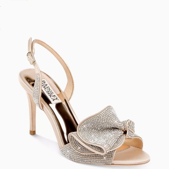 Badgley Mischka Rennie Rhinestone Ruffle Satin High Heel Stiletto Sandal… - Picture 7 of 13